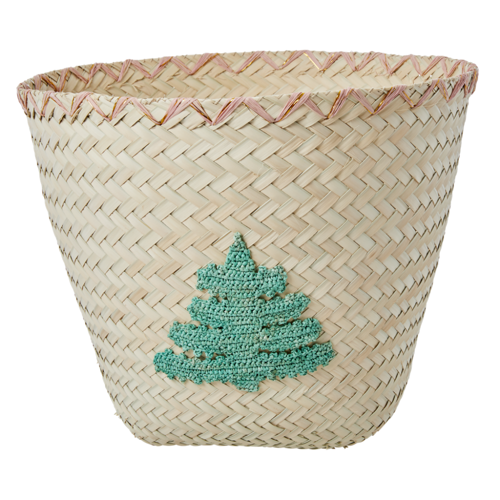 Raffia Storage Basket Embroidered Tree Rice DK